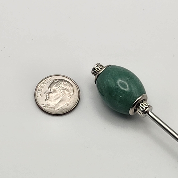Jumbo Green Agate Natural Gemstone Crown Oval Stainless Steel Hair Stick - Picture 3 of 6